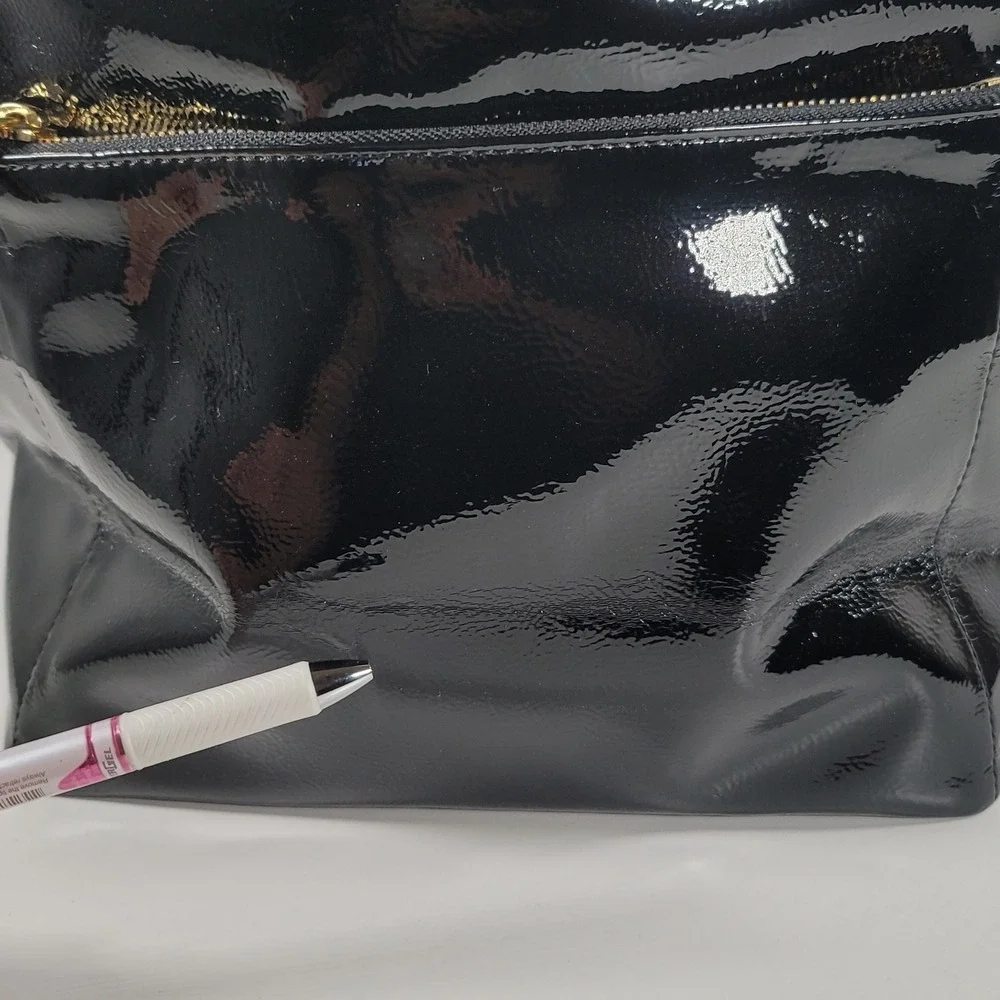 Eric Javits New York Black Patent Leather Backpack Gold Hardware NWT